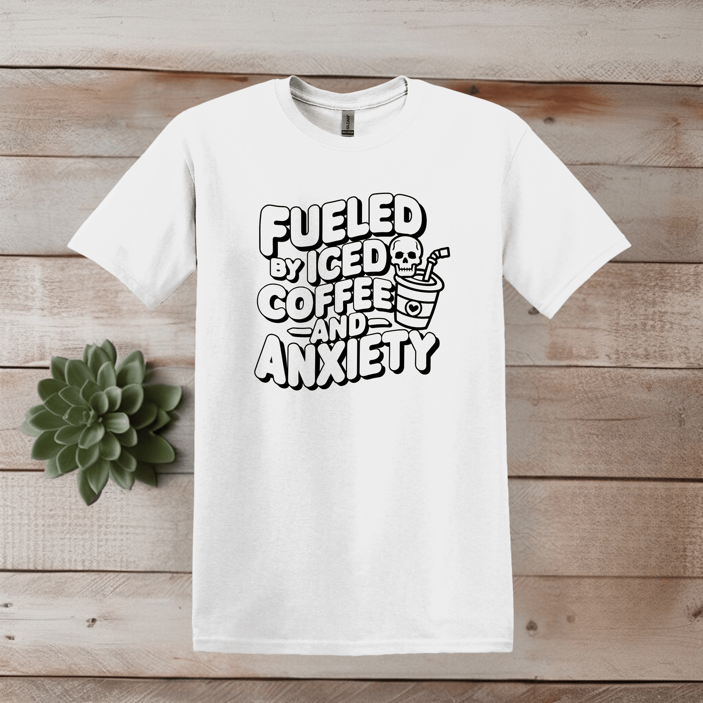 Printify T-Shirt S / White Iced Coffee and Anxiety Word Art T shirt