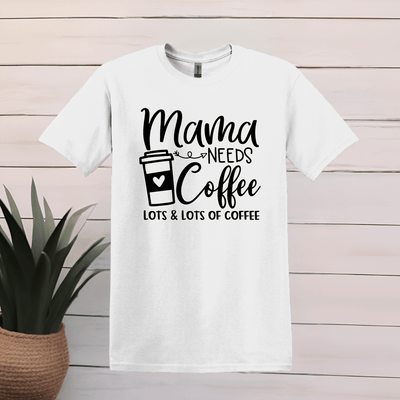 Printify T-Shirt S / White Mama Needs Coffee Word Art T shirt