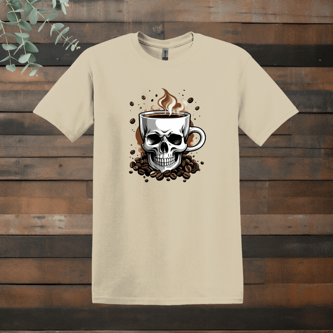 Printify T-Shirt Sand / M Skull Coffee Design T shirt