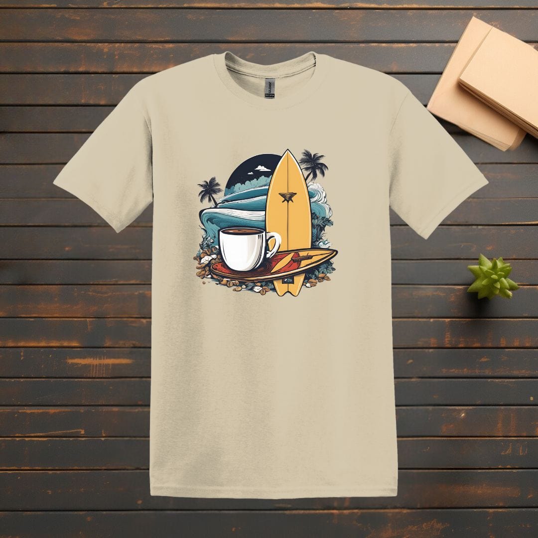 Printify T-Shirt Sand / S Coffee and Surfboard T shirt