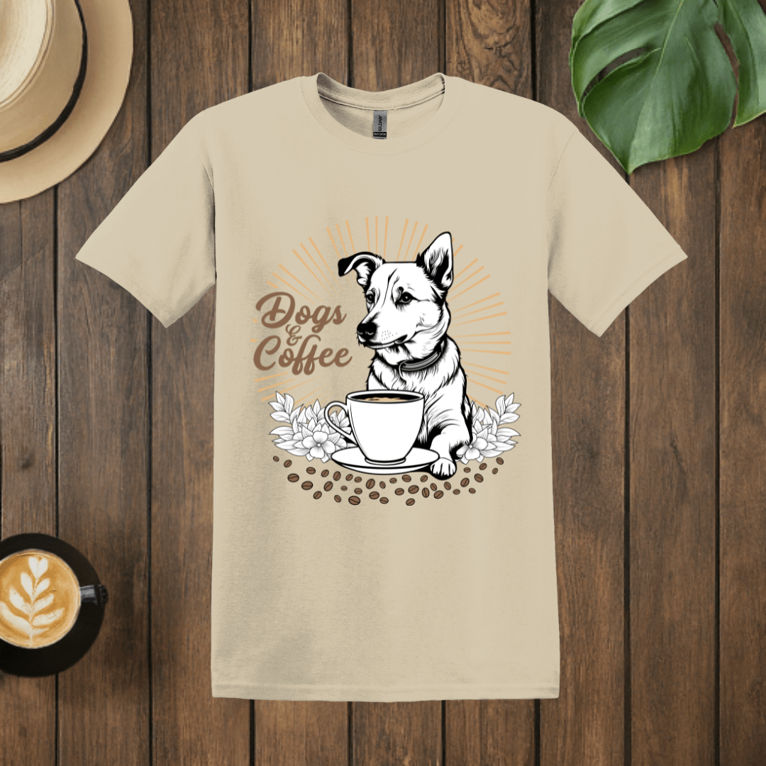 Printify T-Shirt Sand / S Coffee + Dogs Art T shirt