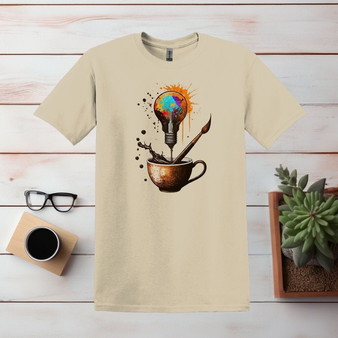 Printify T-Shirt Sand / S Coffee Light Bulb Art T shirt