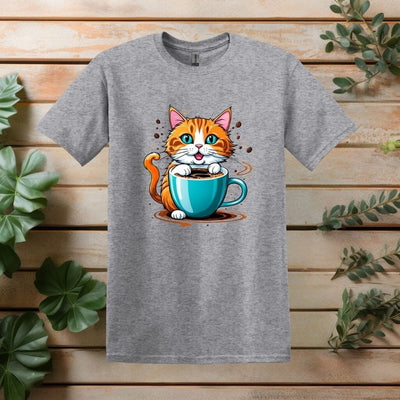 Printify T-Shirt Sport Grey / 3XL Cat and Coffee Cup T shirt