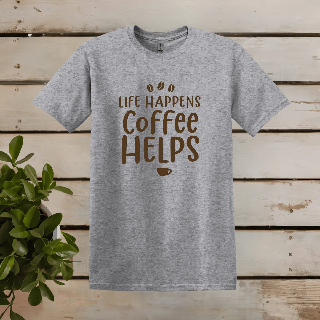 Printify T-Shirt Sport Grey / S Life happens, Coffee Helps T Shirt