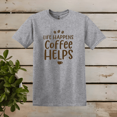 Printify T-Shirt Sport Grey / S Life happens, Coffee Helps T Shirt