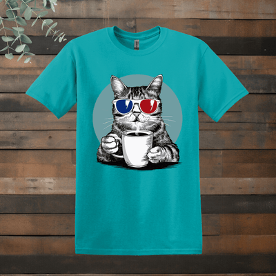 Printify T-Shirt Tropical Blue / S 3D Glasses Cat T shirt