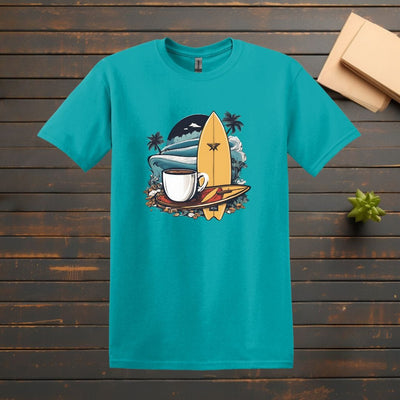 Printify T-Shirt Tropical Blue / S Coffee and Surfboard T shirt