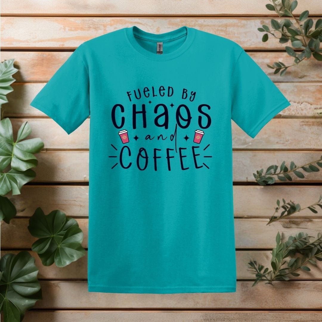 Printify T-Shirt Tropical Blue / S Fueled by Chaos and Coffee T shirt