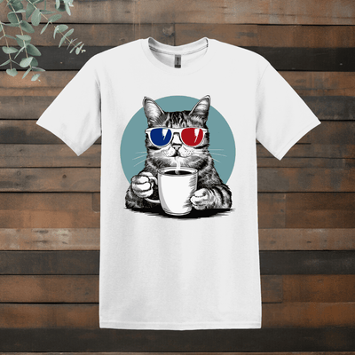 Printify T-Shirt White / S 3D Glasses Cat T shirt