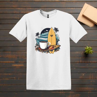 Printify T-Shirt White / S Coffee and Surfboard T shirt