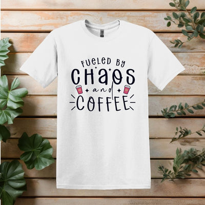 Printify T-Shirt White / S Fueled by Chaos and Coffee T shirt