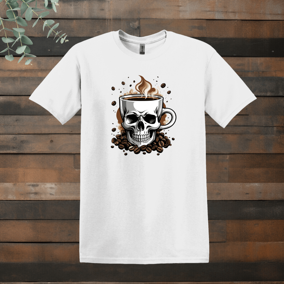 Printify T-Shirt White / S Skull Coffee Design T shirt