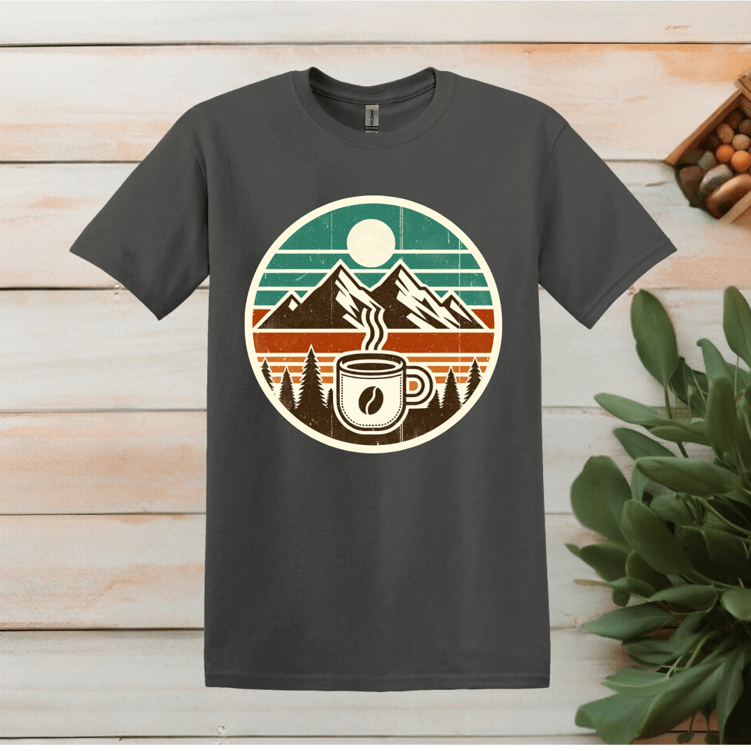 Printify T-Shirt XS / Charcoal Coffee and Mountain Logo T shirt