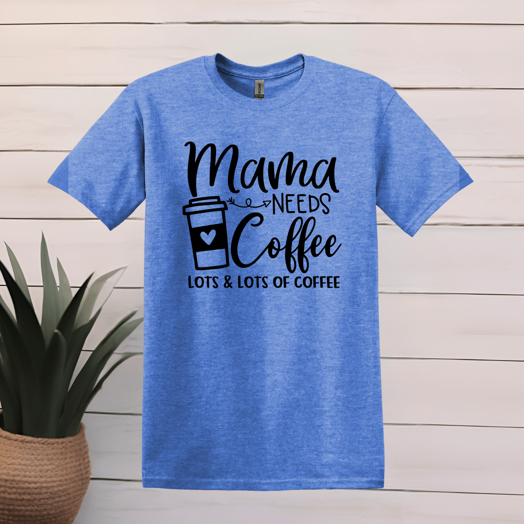 Printify T-Shirt XS / Heather Royal Mama Needs Coffee Word Art T shirt